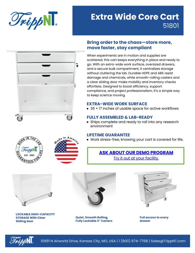 Extra Wide Core Cart with White Drawers | TrippNT
